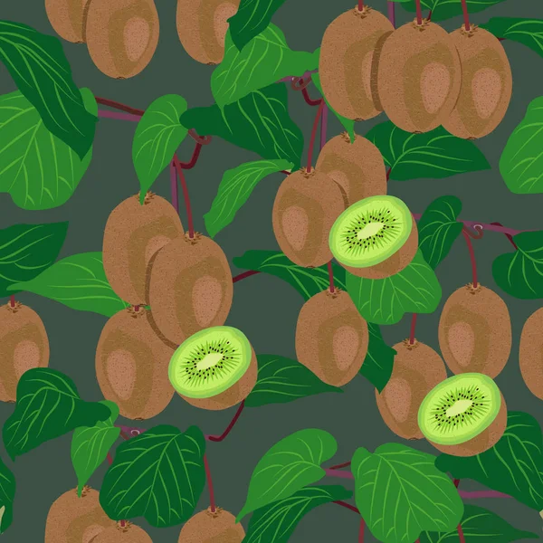 Árbol Frutal Kiwi Patrón Sin Costura Sobre Fondo Verde Ilustración — Archivo Imágenes Vectoriales