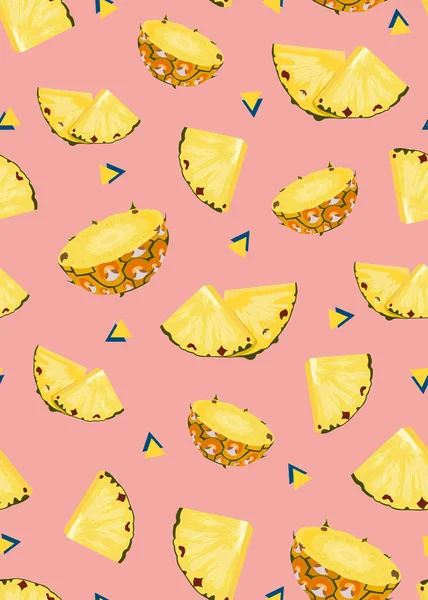 Ananasfrüchte Schneiden Nahtlose Muster Auf Rosa Hintergrund Sommer Hintergrund Ananas — Stockvektor