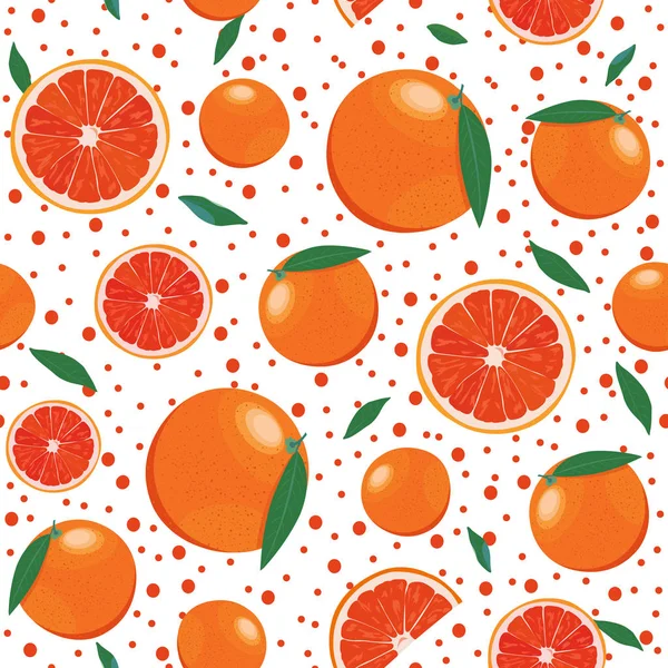 Oranje Vruchten Naadloze Slice Patroon Met Sprankelende Witte Achtergrond Grapefruit — Stockvector
