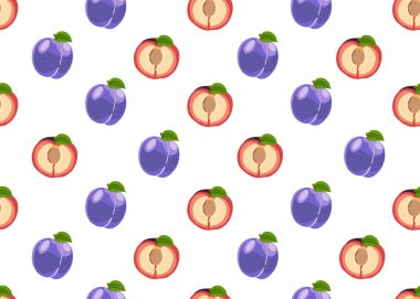 Erik meyve ve beyaz arka plan üzerinde dilim dikişsiz desen, Meyve vektör illüstrasyon arka plan.