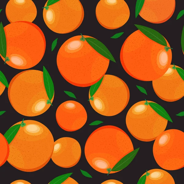Orange Fruits Seamless Pattern Black Background Grapefruit Citrus Fruit Vector — Stock Vector