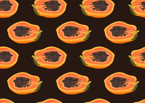 Papayafrüchte Nahtloses Muster Auf Braunem Hintergrund Frische Bio Lebensmittel Tropische — Stockvektor