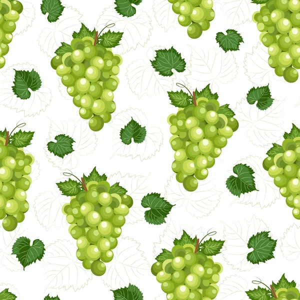 Grape bunch seamless pattern on white background with leaves and sketch, Fresh organic food, White grapes pattern background, Fruit vector illustration.