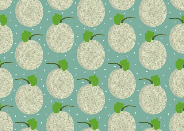 Melon Whole Seamless Pattern Green Background Seed Fresh Cantaloupe Melon — Stock Vector