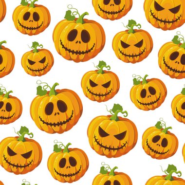 Beyaz arka plan üzerinde Halloween kabak dikişsiz desen. Sevimli halloween kabak desen arka plan. Cadılar Bayramı tema tasarım vektör illüstrasyon