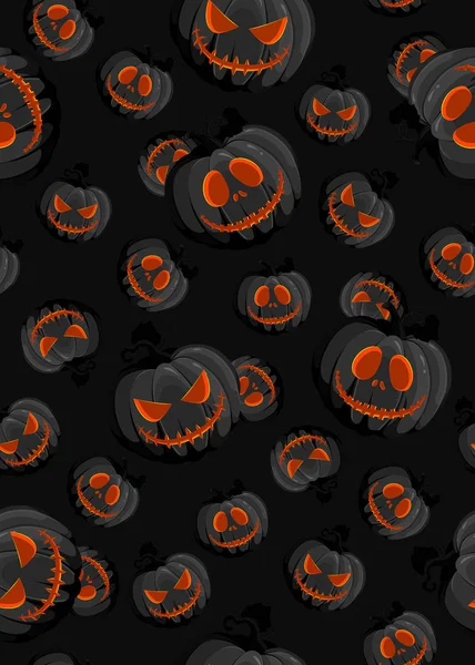 Halloween Horror Pumpkin Jack Lantern Seamless Pattern Black Background Creepy — Stock Vector