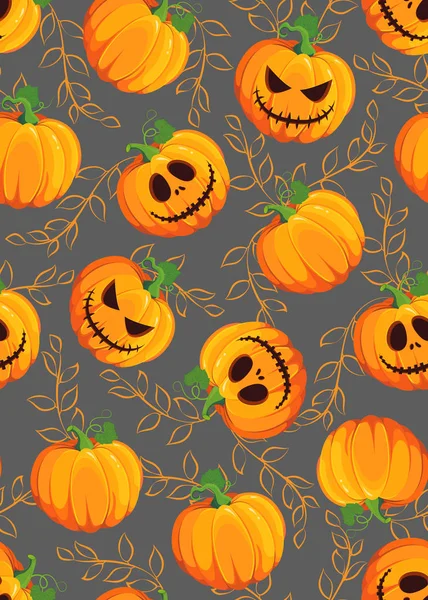 Halloween Citrouille Motif Sans Couture Sur Fond Gris Avec Des — Image vectorielle