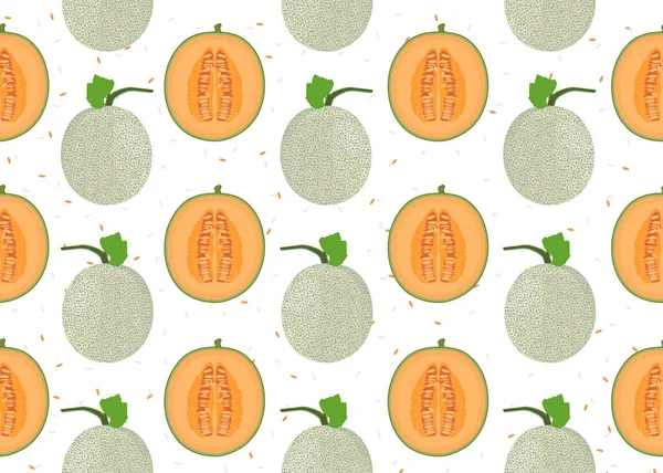 Melone Ganze Und Halb Nahtlose Muster Auf Weißem Hintergrund Mit — Stockvektor