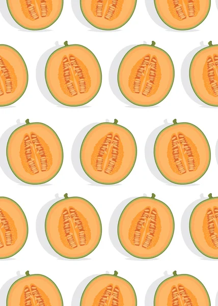 Melone Halb Nahtlose Muster Auf Weißem Hintergrund Mit Schatten Frische — Stockvektor