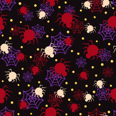Siyah arka plan üzerinde Halloween örümcek sorunsuz desen. cadılar bayramı desen arka plan. vektör illüstrasyon