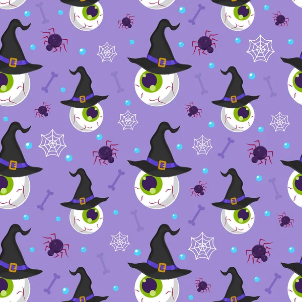 Halloween Globe Oculaire Motif Sans Couture Sur Fond Violet Fond — Image vectorielle