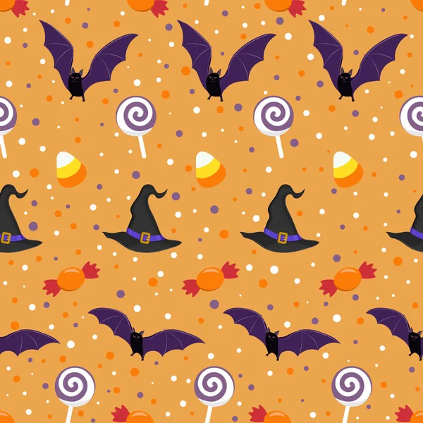 Modèle Sans Couture Halloween Sur Fond Orange Fond Motif Halloween — Image vectorielle