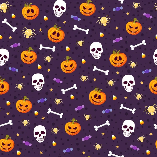 Halloween Citrouille Crâne Motif Sans Couture Sur Fond Violet Fond — Image vectorielle