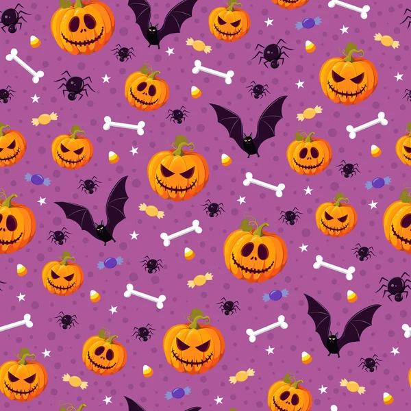 Halloween Citrouille Motif Sans Couture Sur Fond Violet Fond Motif — Image vectorielle