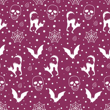 Mor arka plan üzerinde Halloween dikişsiz desen. cadılar bayramı kafatası desen arka plan. vektör illüstrasyon