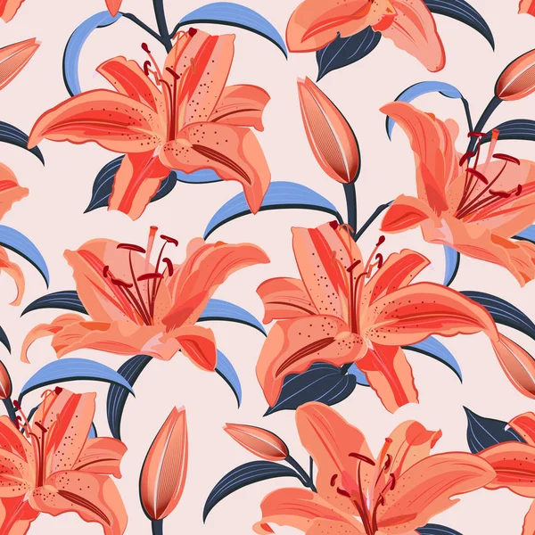 Lily Květinové Vzory Růžovém Pozadí Oranžovou Květinovou Ilustraci — Stockový vektor
