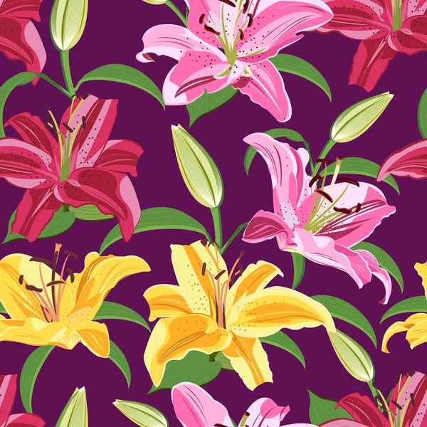 Papel De Parede Sem Costura Com Flores De Lilly Vermelho E Amarelo