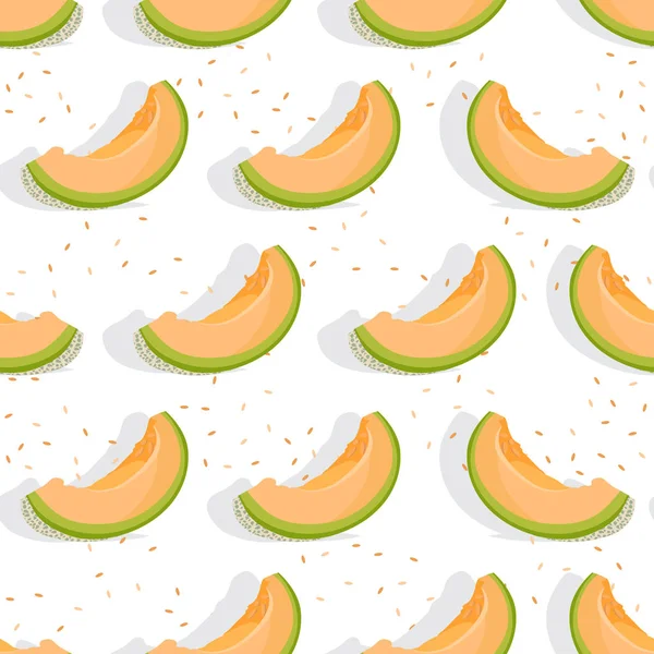 Melone Scheiben Geschnitten Nahtlose Muster Auf Weißem Hintergrund Mit Schatten — Stockvektor