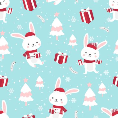 Tavşanlı Noel deseni, beyaz tavşanlı kış deseni, ambalaj kağıdı, desen dolguları, kış selamları, web sayfası geçmişi, Noel ve yeni yıl tebrik kartları.