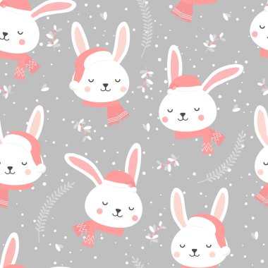 Tavşanlı Noel deseni, beyaz tavşanlı kış deseni, ambalaj kağıdı, desen dolguları, kış selamları, web sayfası geçmişi, Noel ve yeni yıl tebrik kartları.