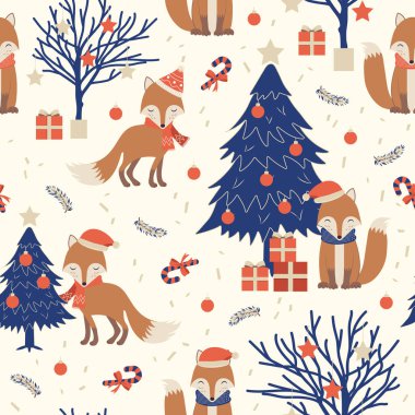 Noel arkaplanlı kusursuz desen, Noel ağacıyla kış deseni, ambalaj kağıdı, desenler, kış selamlamaları, web sayfası geçmişi, Noel ve yeni yıl tebrik kartları.