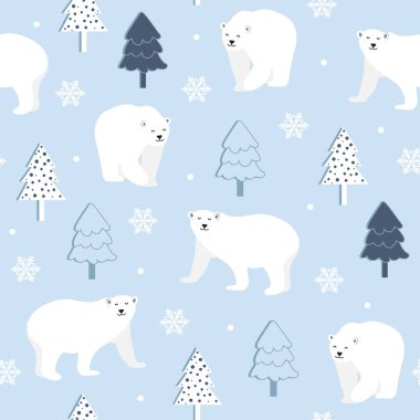 Kutup ayısı geçmişine sahip kusursuz bir Noel deseni, beyaz ayılı kış deseni, ambalaj kağıdı, şablon dolguları, kış selamları, web sayfası geçmişi, Noel ve yeni yıl tebrik kartları.