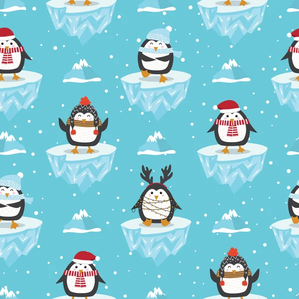 Buzul yüzeyinde penguen deseni, kış deseni, ambalaj kağıdı, desen dolguları, kış selamlamaları, web sayfası geçmişi, Noel ve yeni yıl tebrik kartları.