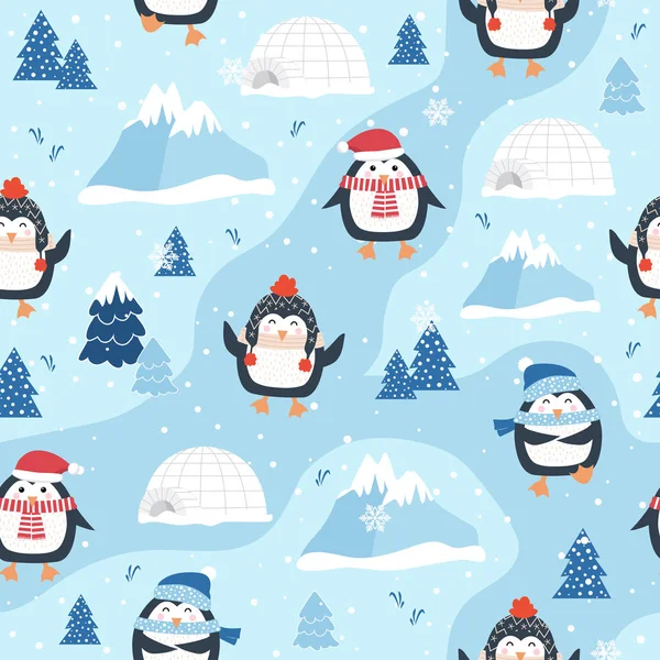 Penguen arkaplan, kış deseni, ambalaj kağıdı, desen dolguları, kış selamlamaları, web sayfası geçmişi, Noel ve yeni yıl tebrik kartları.