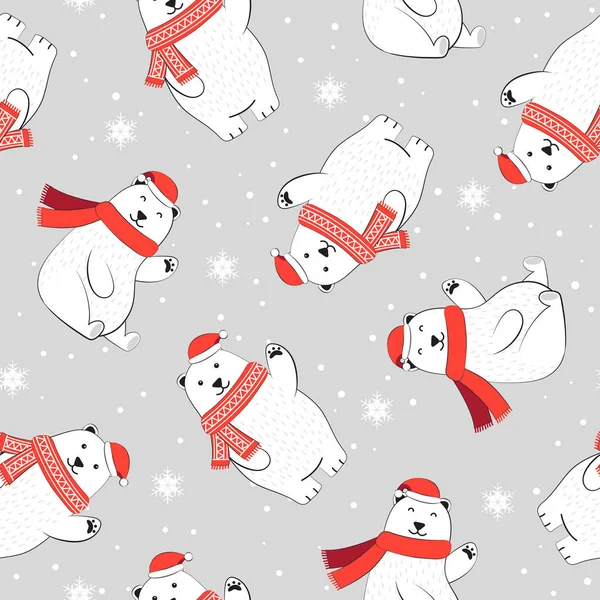 Kutup ayısı geçmişine sahip kusursuz bir Noel deseni, beyaz ayılı kış deseni, ambalaj kağıdı, şablon dolguları, kış selamları, web sayfası geçmişi, Noel ve yeni yıl tebrik kartları.