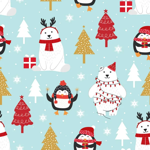 Kutup ayısı geçmişine sahip kusursuz bir Noel deseni, penguenli kış deseni, ambalaj kağıdı, desenler, kış selamlamaları, web sayfası geçmişi, Noel ve yeni yıl tebrik kartları.