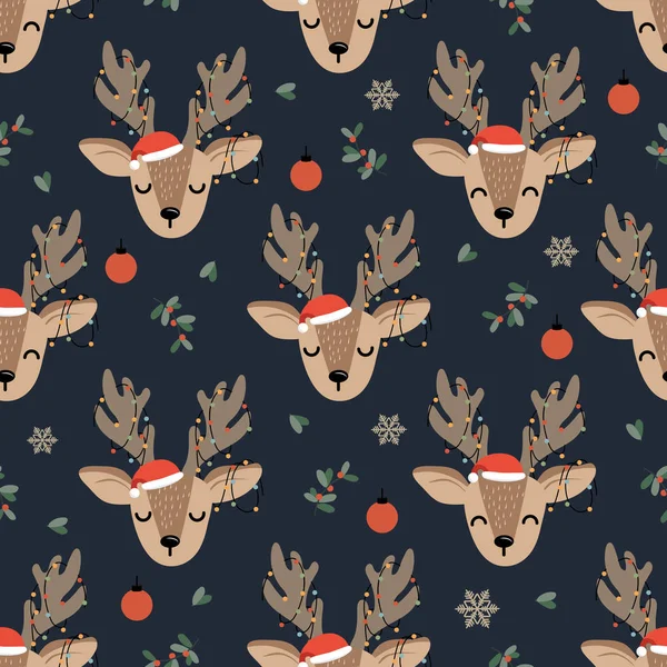 Christmas Seamless Pattern Reindeer Background Winter Pattern Deer Decoration Lights — ストックベクタ