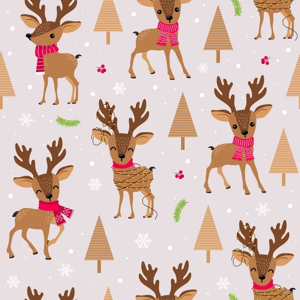 Christmas Seamless Pattern Reindeer Background Winter Pattern Deer Wrapping Paper — Stock Vector