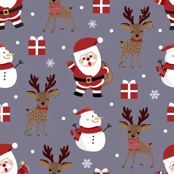 Noel Baba ve ren geyiği geçmişine sahip kusursuz bir Noel deseni, kar taneli kış deseni, ambalaj kağıdı, şablon dolguları, kış selamları, web sayfası geçmişi, Noel ve yeni yıl tebrik kartları.