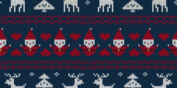Christmas Seamless Knitted Pattern Background Christmas New Year Greeting Cards — Stock Vector