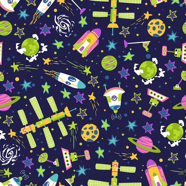 Seamless Background Spaceships Stars Vector Illustration — Stock Vector