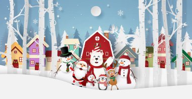 Sanat, el sanatları tarzı Noel Baba ve arkadaş Noel partisinde, Noeller ve mutlu yeni yıl için köyde kağıt
