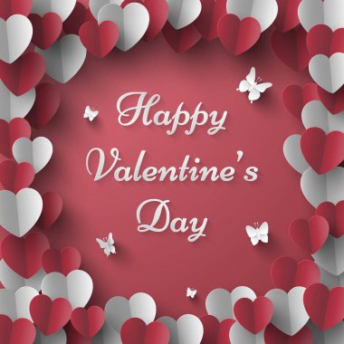 Origami kağıt sanatı ile kelebek pembe arka plan, sevgi ve Happy Valentine's Day metin Valentine's day