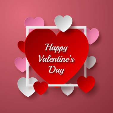 Kalp çerçeve, sevgi ve Happy Valentine's Day ile origami kağıt sanatı