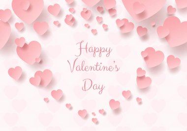 Pembe kalp Valentine, sevgi ve Happy Valentine's Day kağıt sanatı