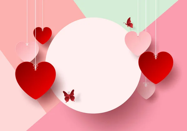 Origami Papierkunst Hintergrund Mit Hängendem Herzförmigem Papier Banner Für Valentinstag — Stockvektor