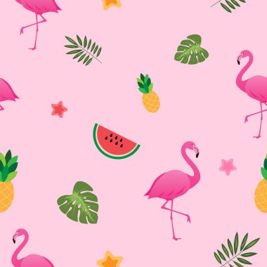 Lovely tropikal yaz İllüstrasyon, Arka Plan Desen Dikişsiz