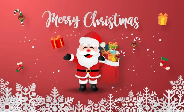 Origami Papírové Umění Santa Clause Vánočními Dárky Veselé Vánoce Šťastný — Stockový vektor