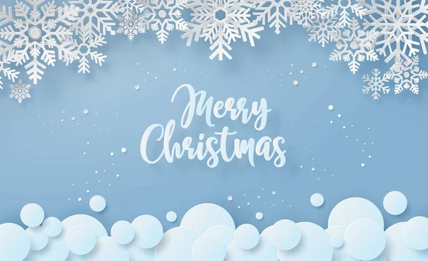 冬季雪花折纸艺术与文本圣诞快乐 圣诞快乐和新年快乐 — 图库矢量图片