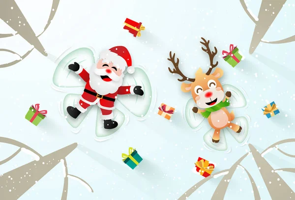 Оригами Бумажное Искусство Санта Клауса Оленя Сделать Снежный Ангел Рождеством — стоковый вектор