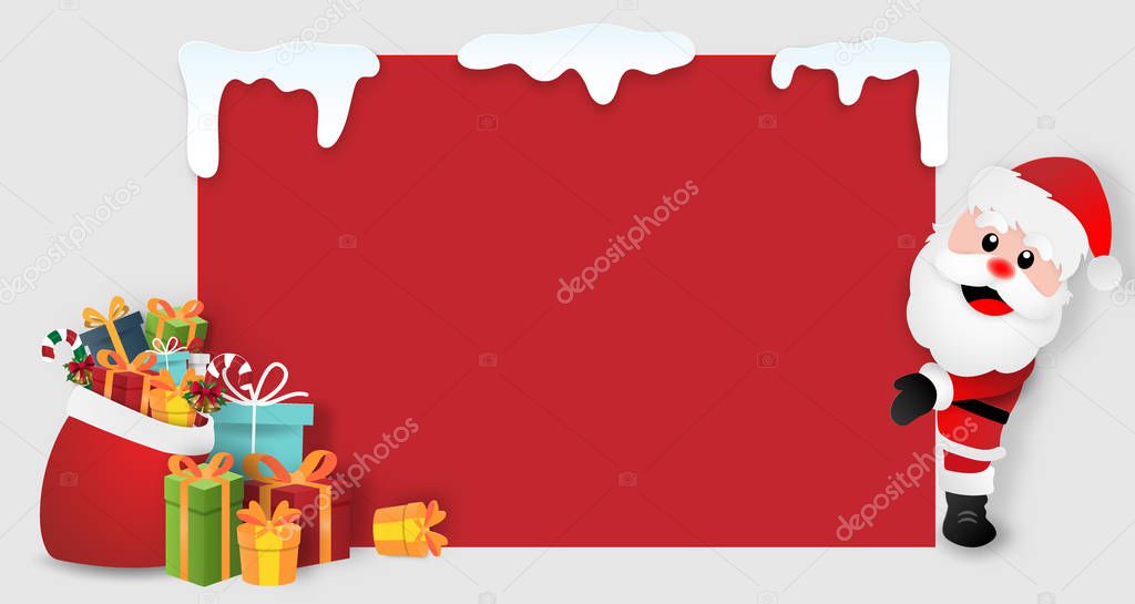 Origami paper art of Santa Claus with Christmas gifts, Copy space blank background, Merry Christmas and Happy New Year