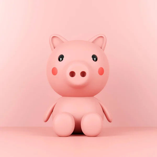 Cute pig cartoon character on a pink background, 3d rendering
