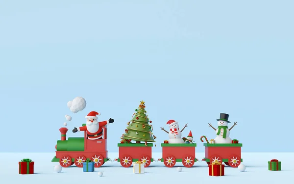 Feliz Natal Feliz Ano Novo Papai Noel Boneco Neve Trem — Fotografia de Stock