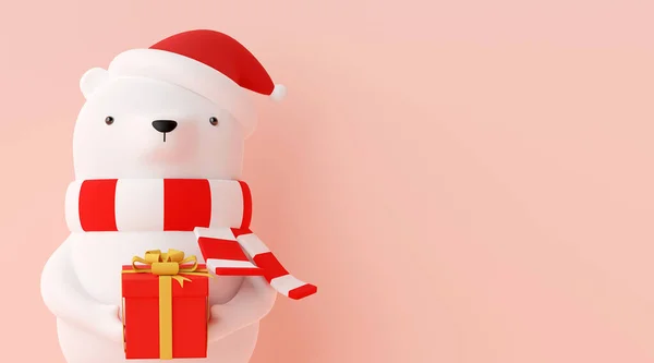 Feliz Natal Feliz Ano Novo Banner Urso Personagem Natal Vestindo — Fotografia de Stock