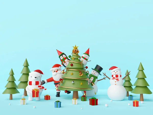 Vrolijk Kerstfeest Gelukkig Nieuwjaar Kerstfeest Kerstman Vriend Met Kerstboom Een — Stockfoto