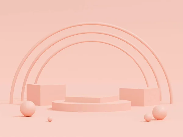 Scène Van Pastel Kleur Met Geometrische Vorm Podium Roze Achtergrond — Stockfoto